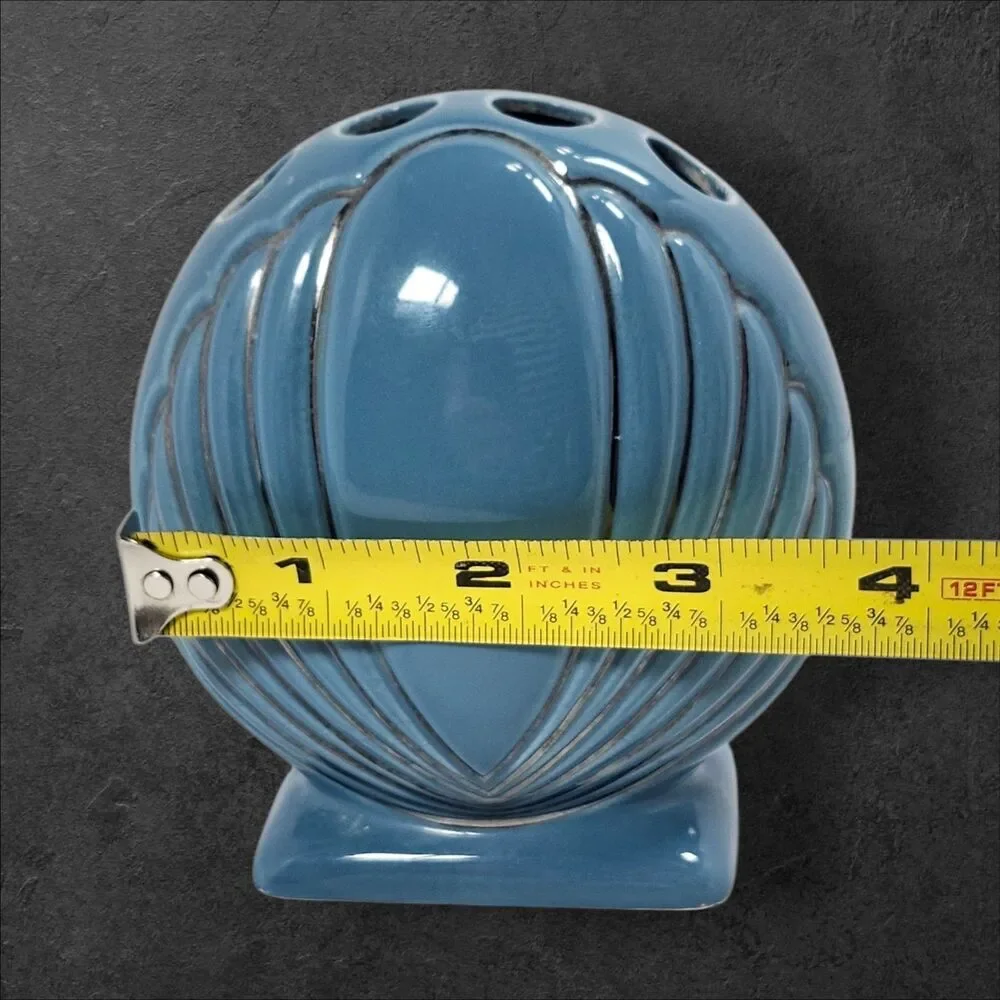 Vintage Blue Silver Seashell Toothbrush Holder Ceramic Nautical Beach Bathroom